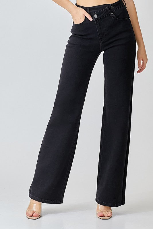 High Rise Crossover Wide Straight Jeans