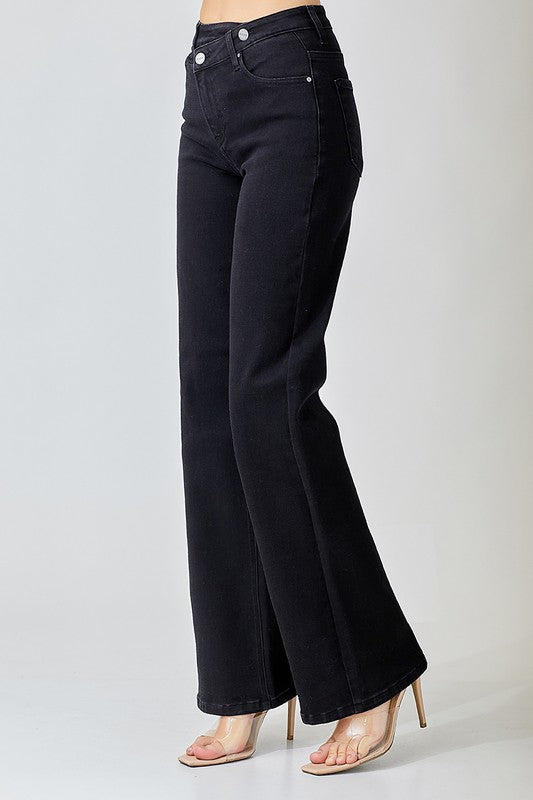 High Rise Crossover Wide Straight Jeans