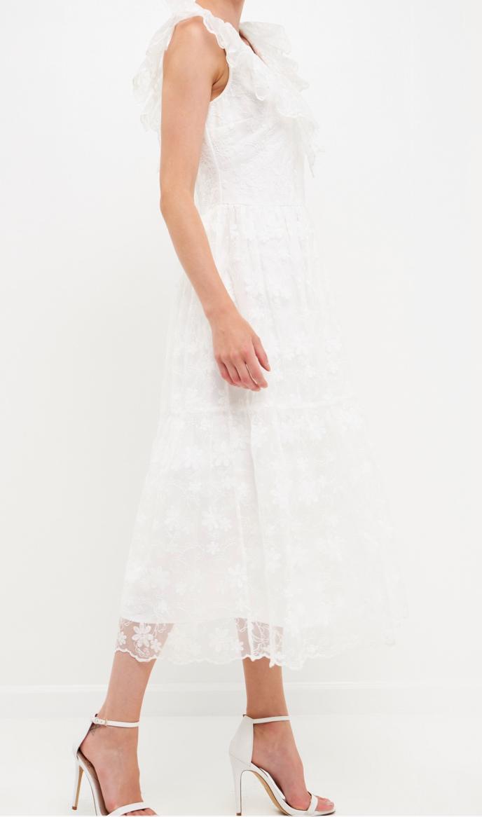 Floral Embroidery Organza Midi Dress