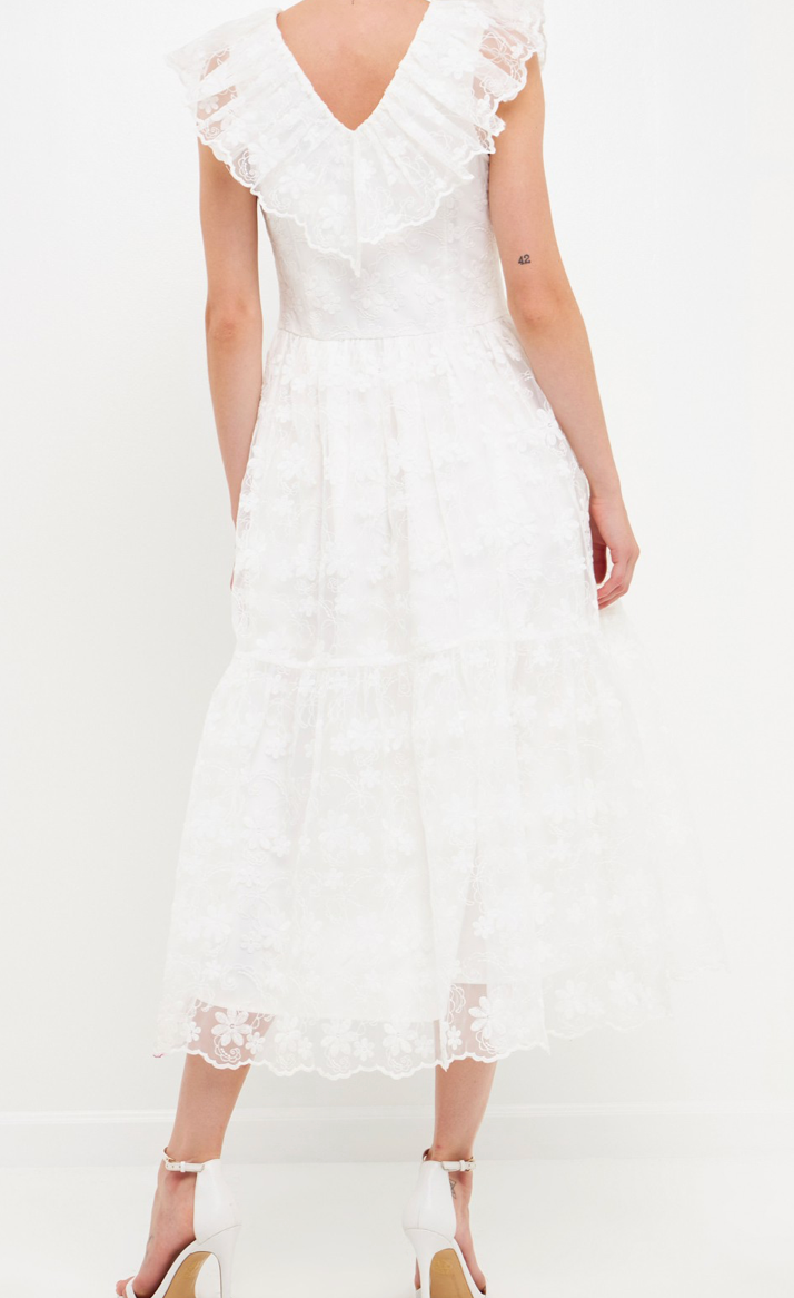 Floral Embroidery Organza Midi Dress