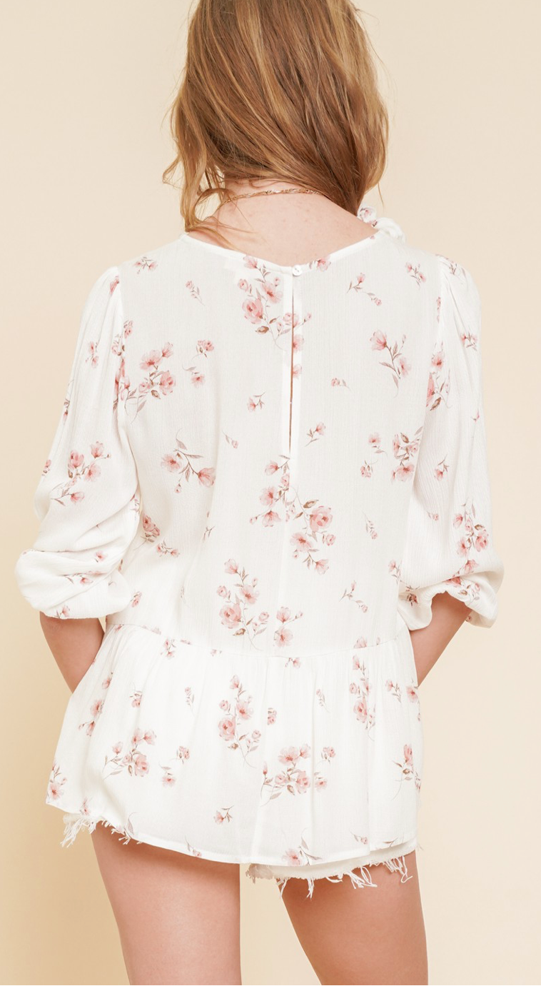 Floral Print Peplum Blouse With Scrunchie Set