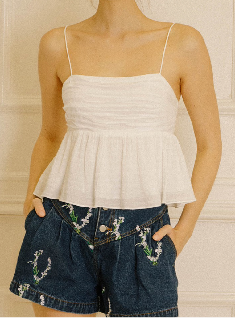 Embroidered Floral Baggy Denim Shorts