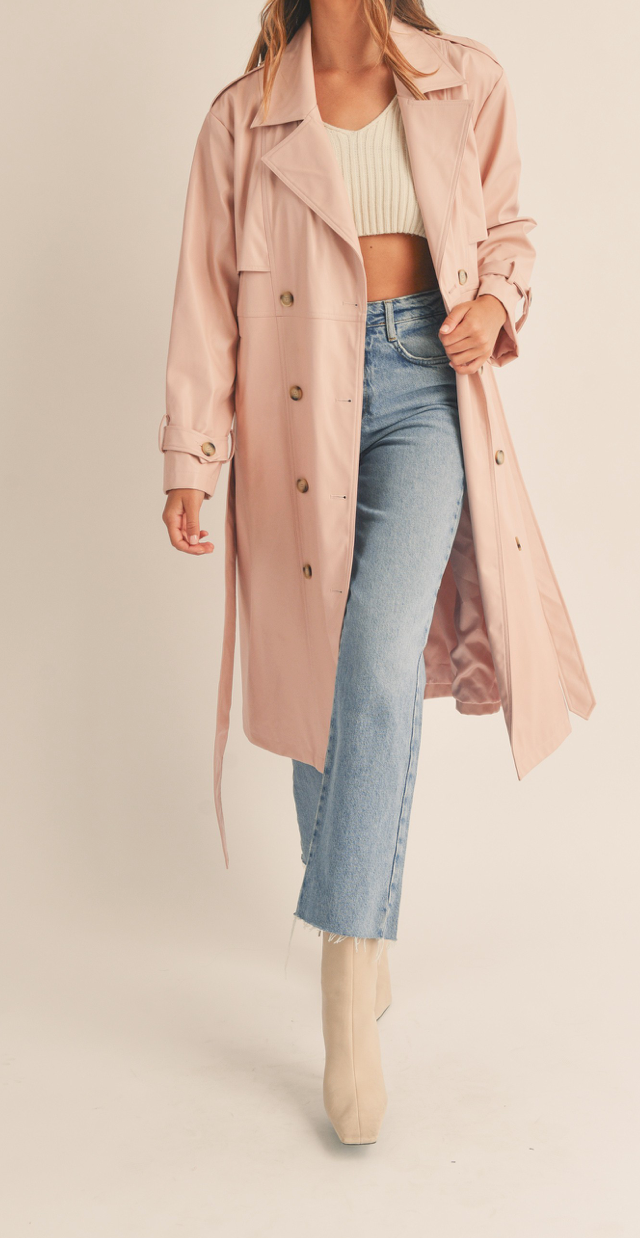 Oversized Faux Leather Trench Coat