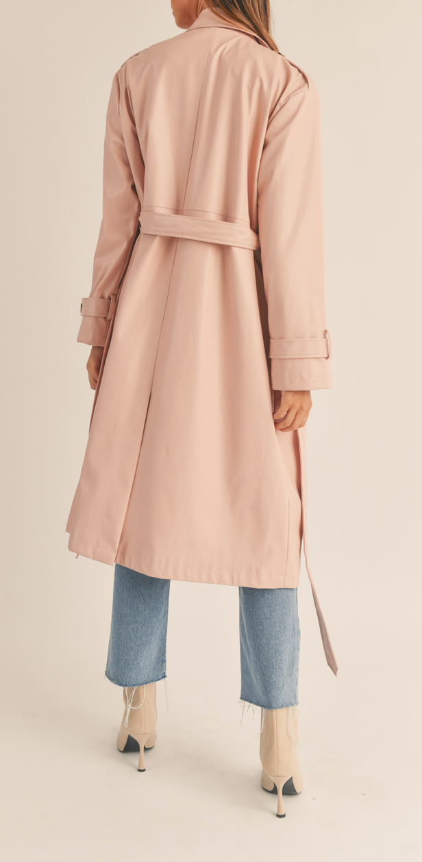 Oversized Faux Leather Trench Coat