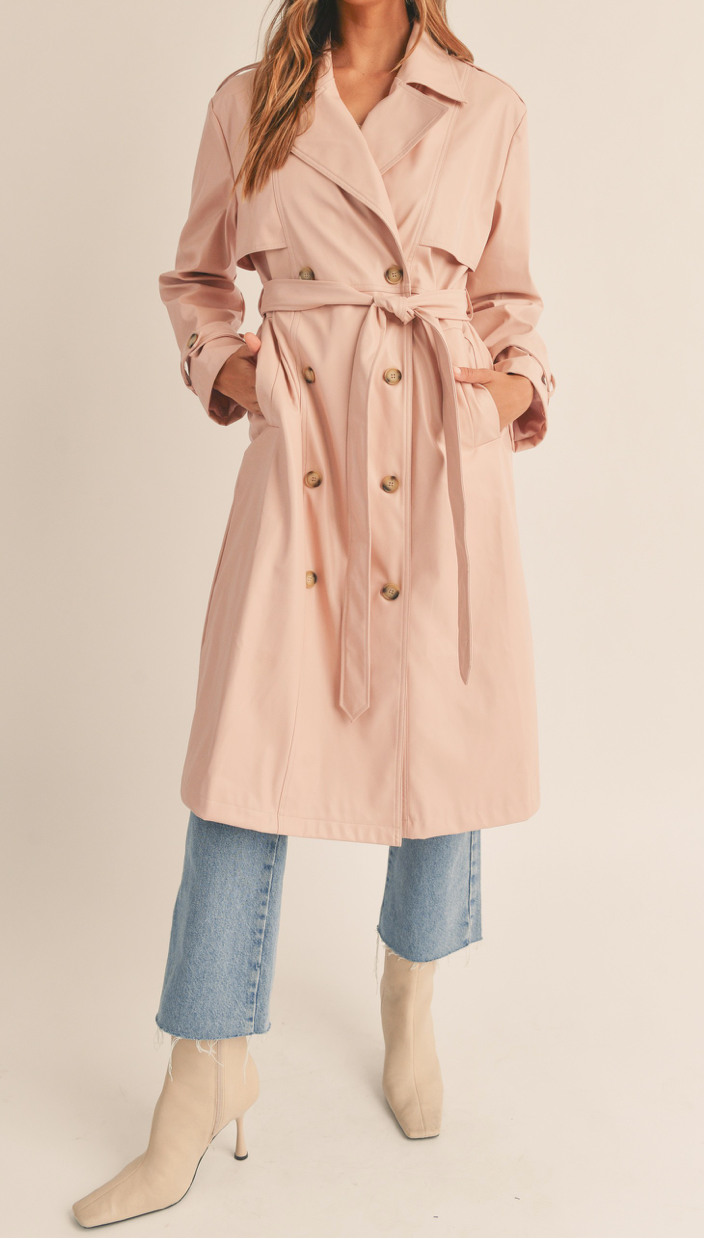 Oversized Faux Leather Trench Coat