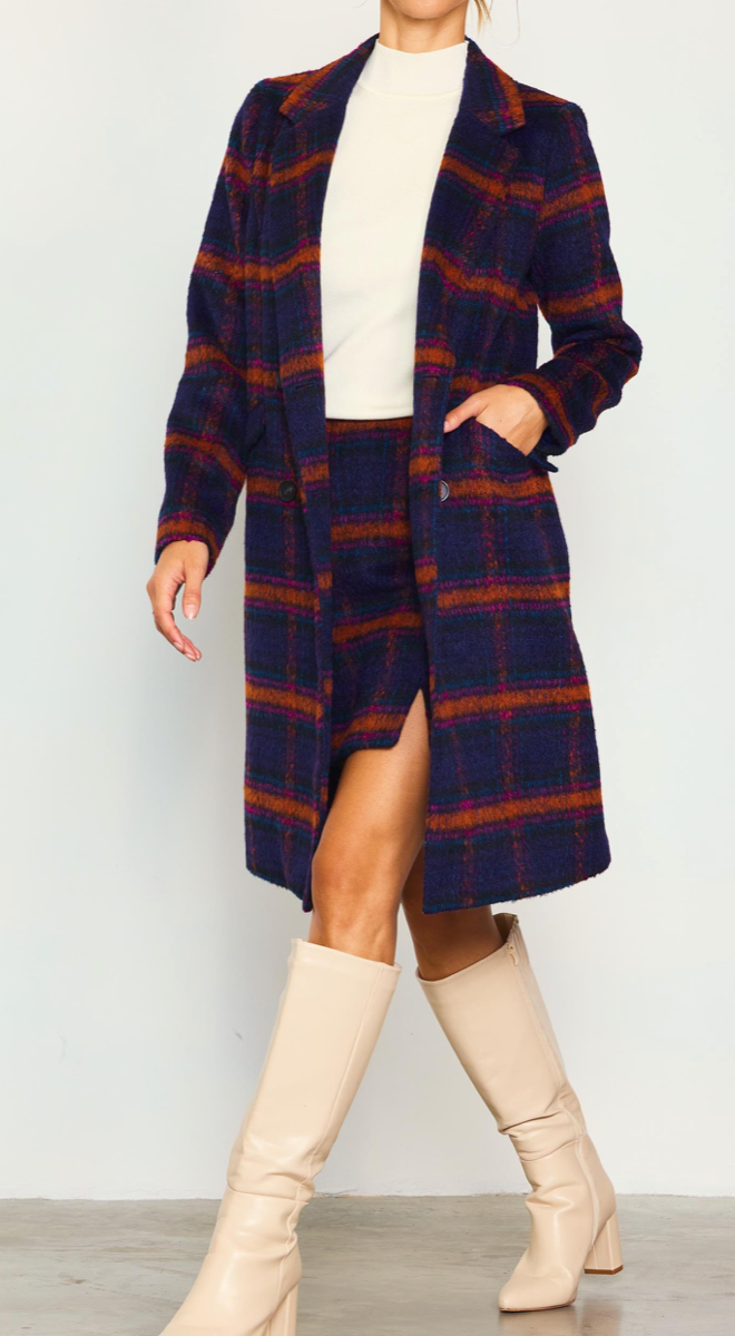 Double Breasted Plaid Coat